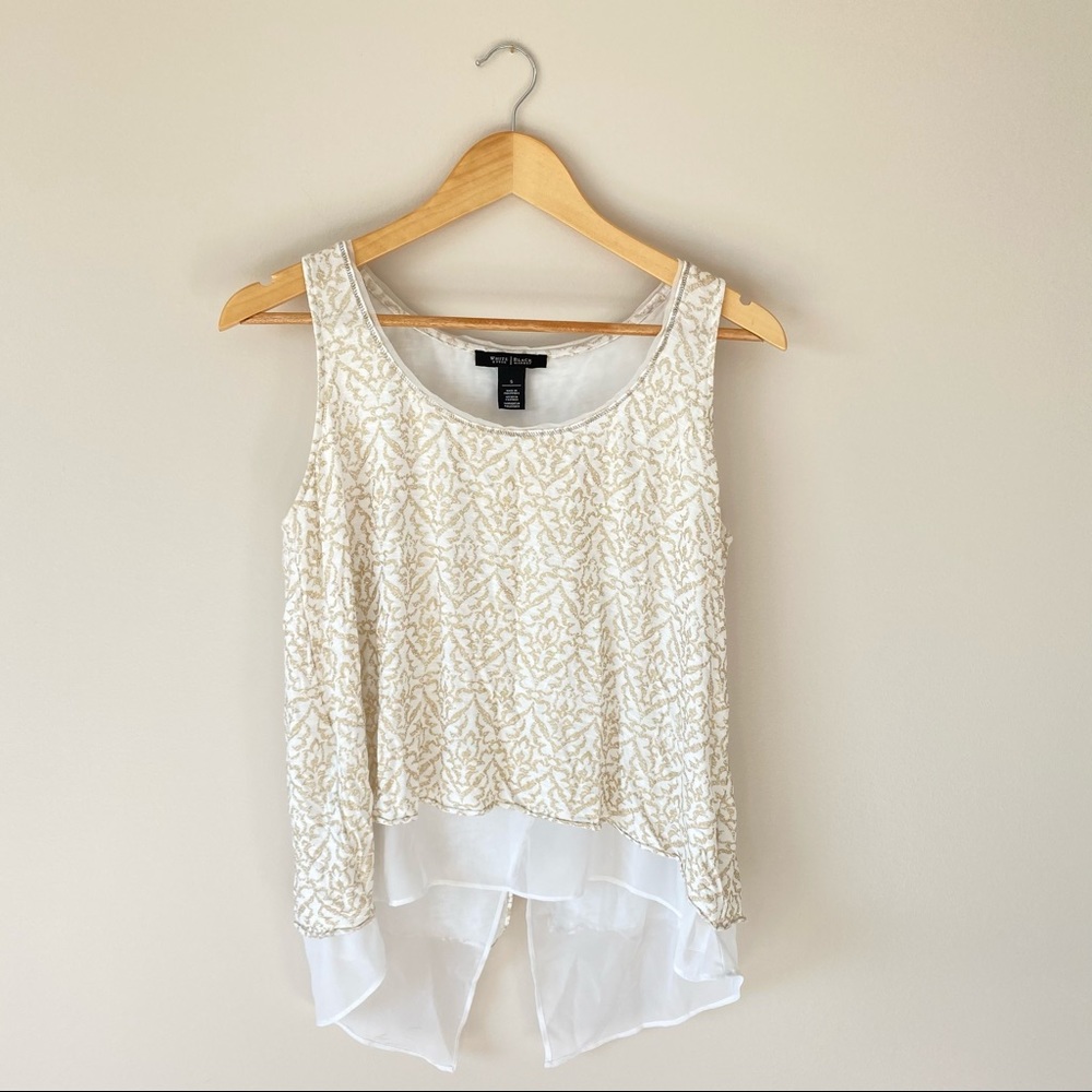 Gold and white open back blouse